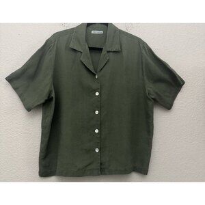Marsh Landing Green 100% Linen Short Sleeve Button Up Shirt Large